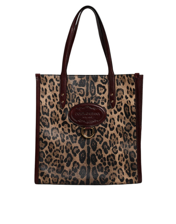 Brown Leopard Leather Shoulder Strap Tote Bag Dolce & Gabbana