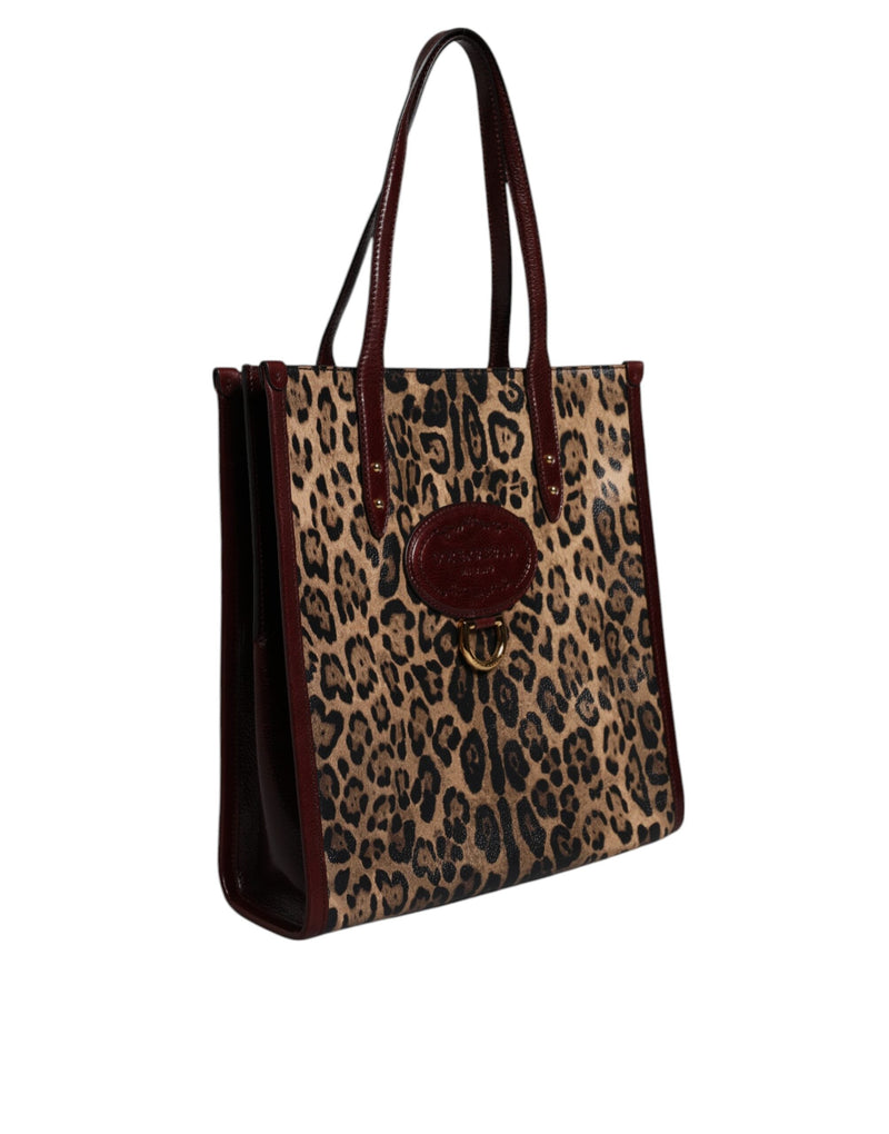 Brown Leopard Leather Shoulder Strap Tote Bag Dolce & Gabbana