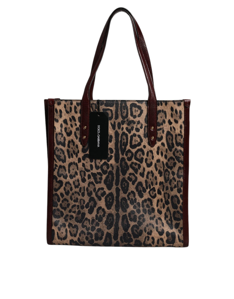 Brown Leopard Leather Shoulder Strap Tote Bag Dolce & Gabbana