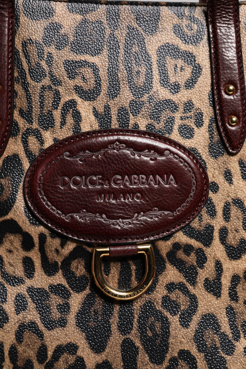 Brown Leopard Leather Shoulder Strap Tote Bag Dolce & Gabbana