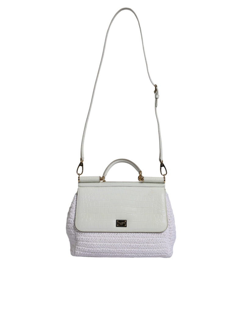 White Rafia Leather Top Handle Crossbody Bag Dolce & Gabbana