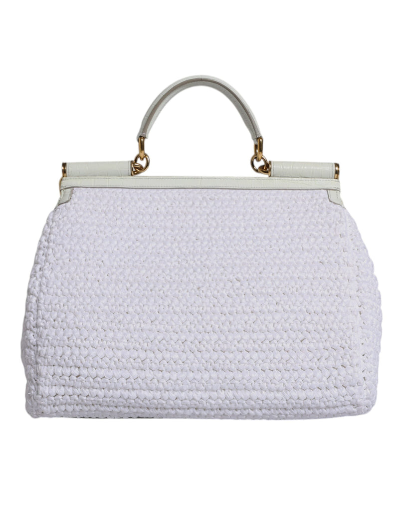White Rafia Leather Top Handle Crossbody Bag Dolce & Gabbana