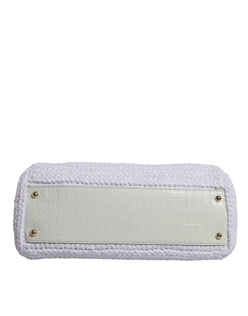 White Rafia Leather Top Handle Crossbody Bag Dolce & Gabbana