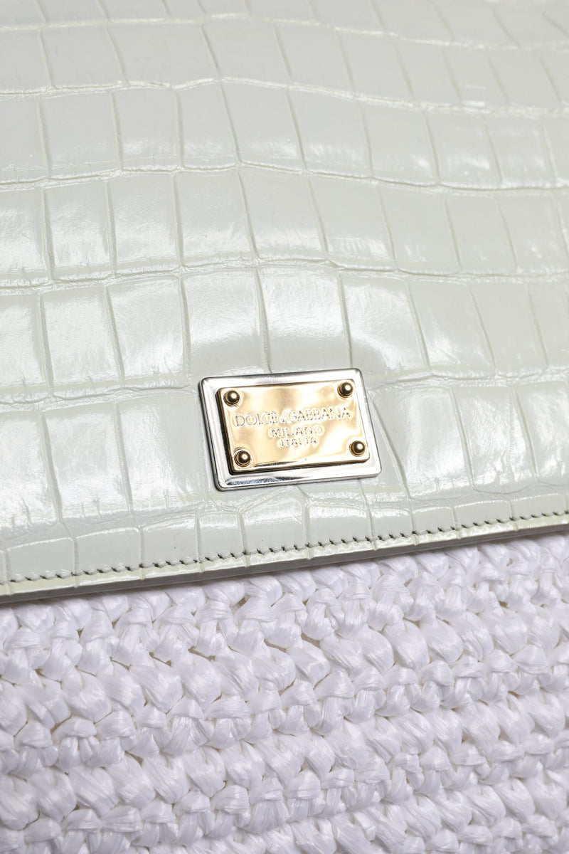 White Rafia Leather Top Handle Crossbody Bag Dolce & Gabbana