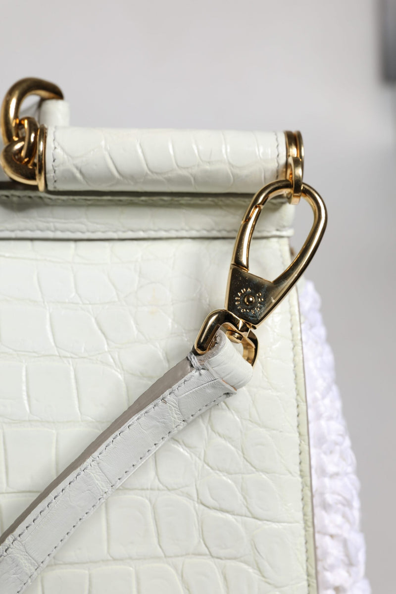 White Rafia Leather Top Handle Crossbody Bag Dolce & Gabbana
