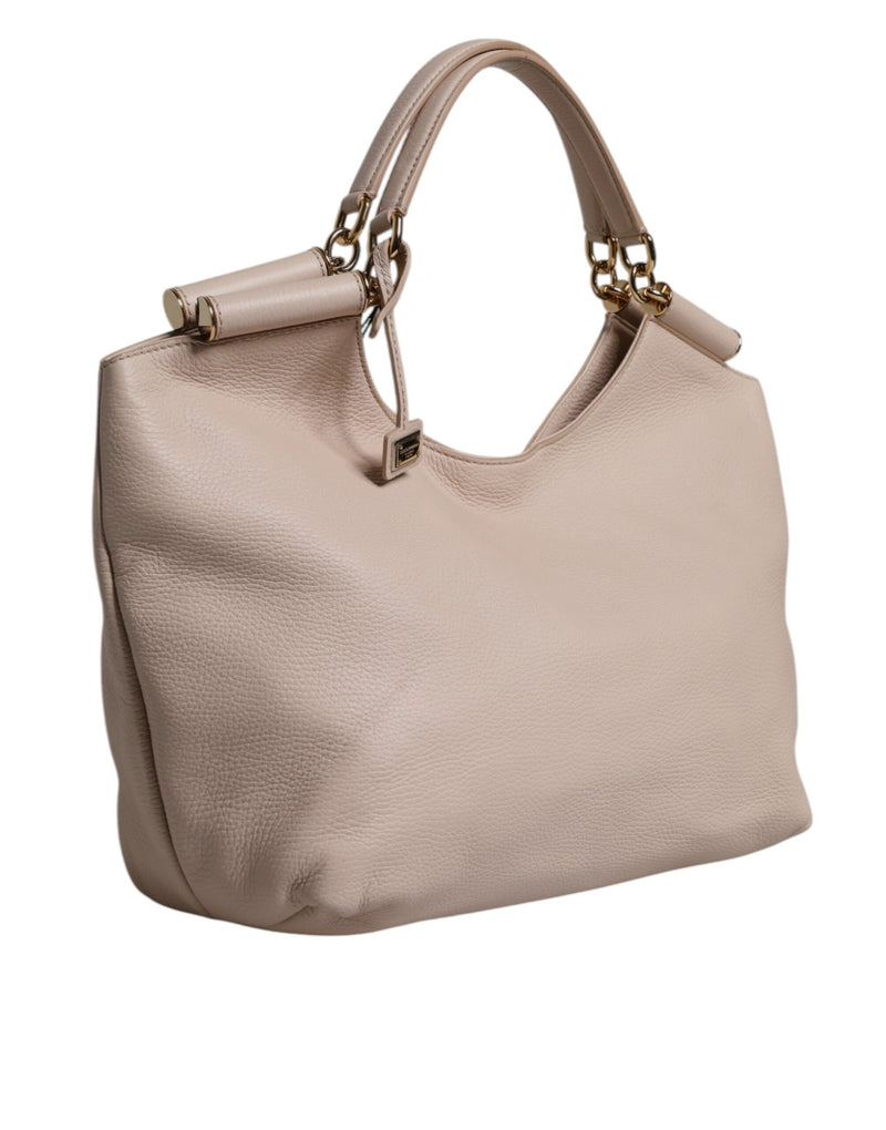 Light Pink Deer Leather Logo Plaque Tote Top Handle Bag Dolce & Gabbana