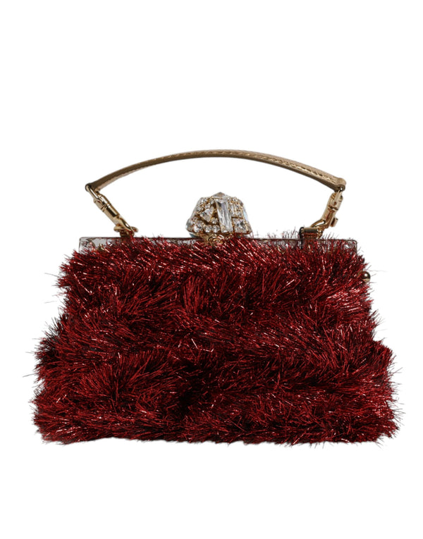 Red Gold Chain VANDA Tinsel Crystals Evening Clutch Bag Dolce & Gabbana