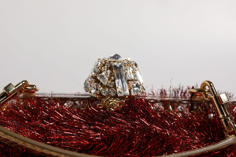 Red Gold Chain VANDA Tinsel Crystals Evening Clutch Bag Dolce & Gabbana