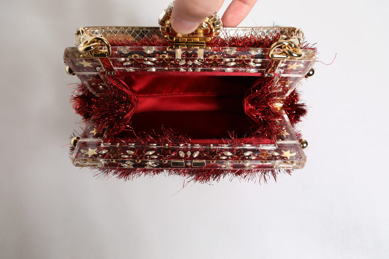 Red Gold Chain VANDA Tinsel Crystals Evening Clutch Bag Dolce & Gabbana