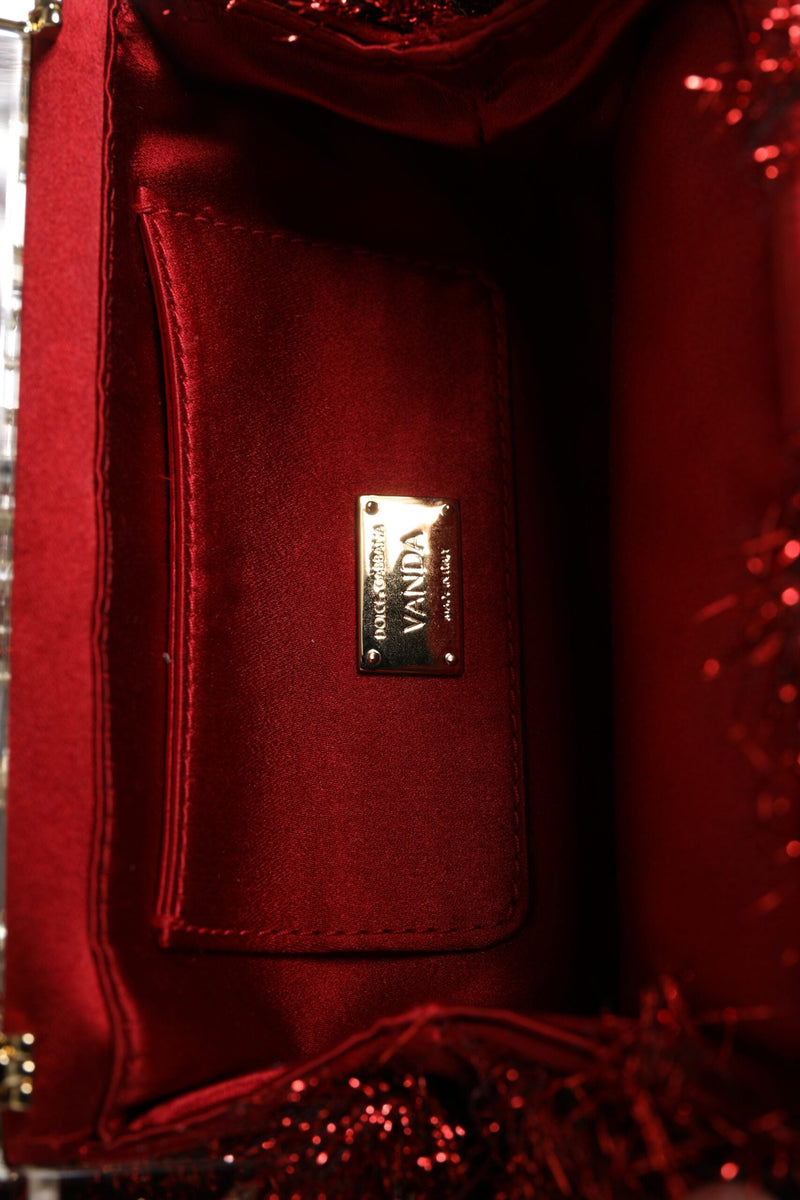 Red Gold Chain VANDA Tinsel Crystals Evening Clutch Bag Dolce & Gabbana
