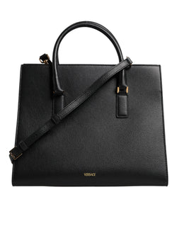 Black Large Leather Top Handle Shoulder Crossbody Bag Versace