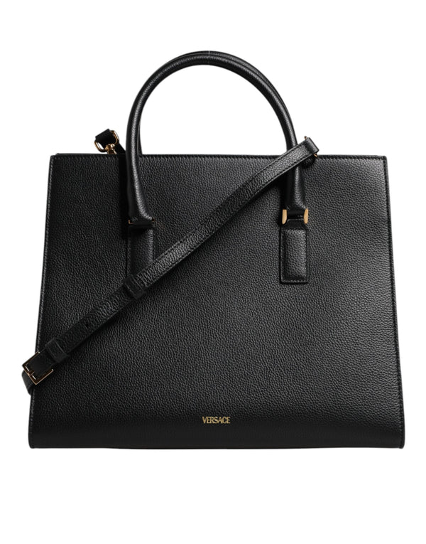 Black Large Leather Top Handle Shoulder Crossbody Bag Versace