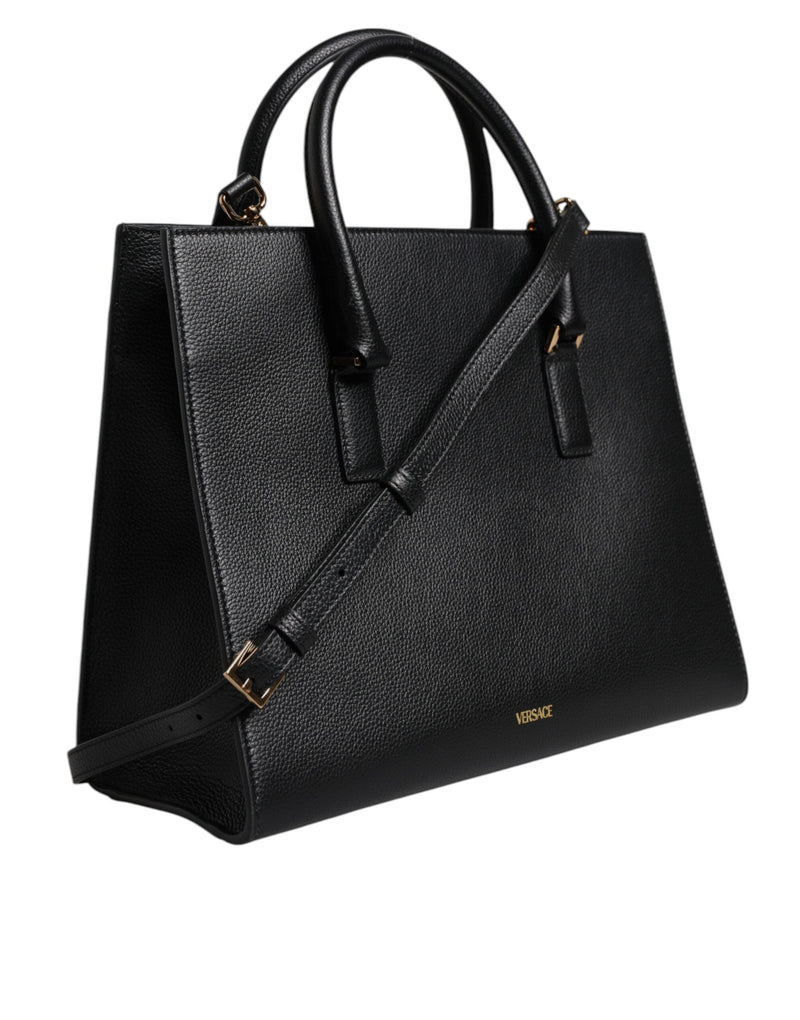 Black Large Leather Top Handle Shoulder Crossbody Bag Versace