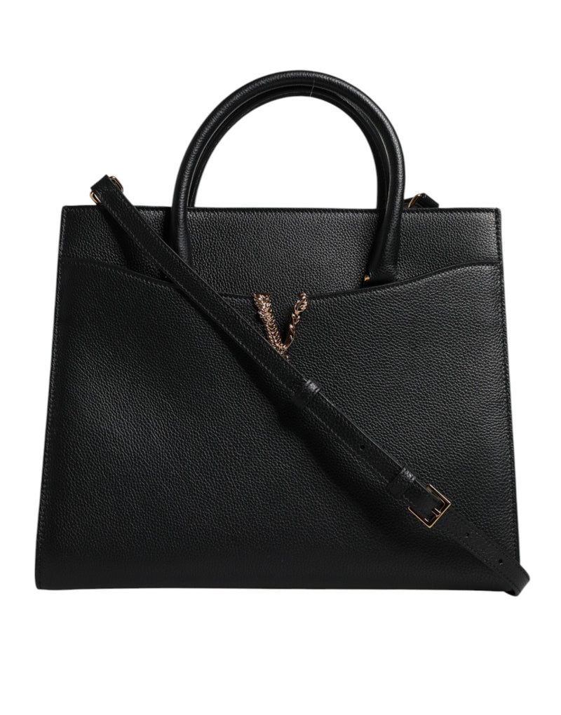 Black Large Leather Top Handle Shoulder Crossbody Bag Versace