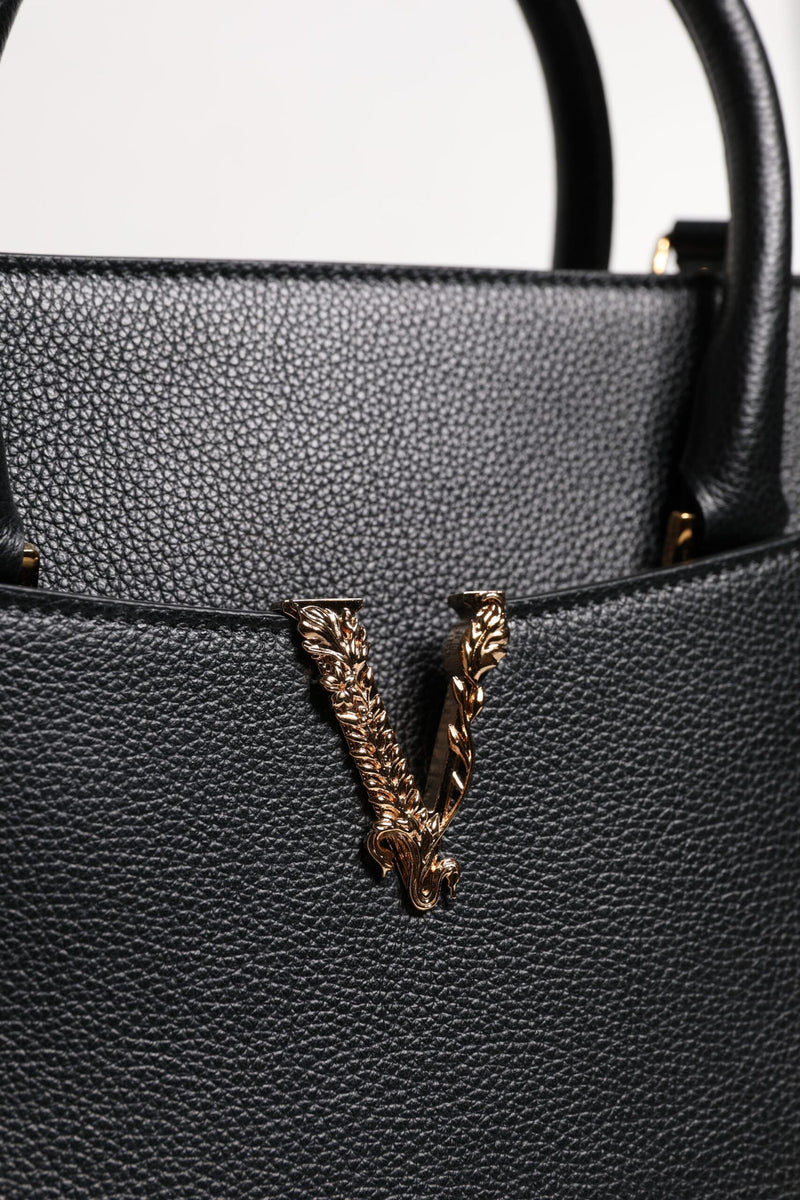 Black Large Leather Top Handle Shoulder Crossbody Bag Versace