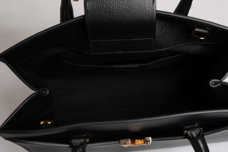 Black Large Leather Top Handle Shoulder Crossbody Bag Versace