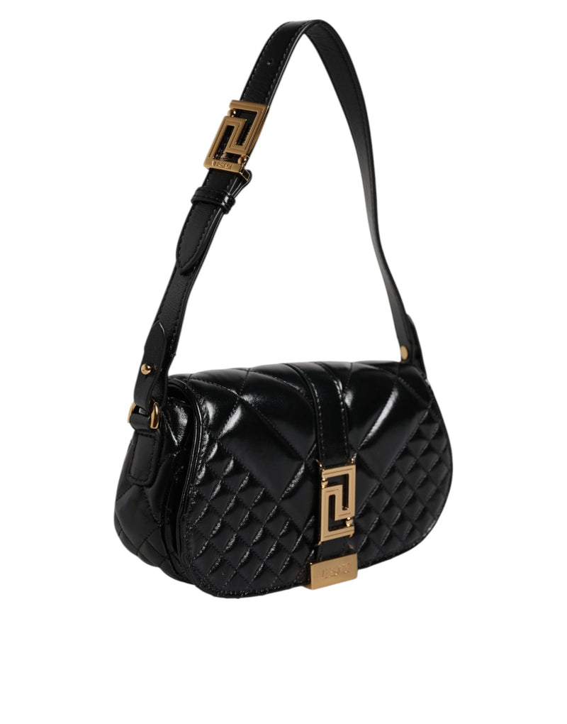 Black Calf Leather Quilted Shoulder Strap Bag Versace