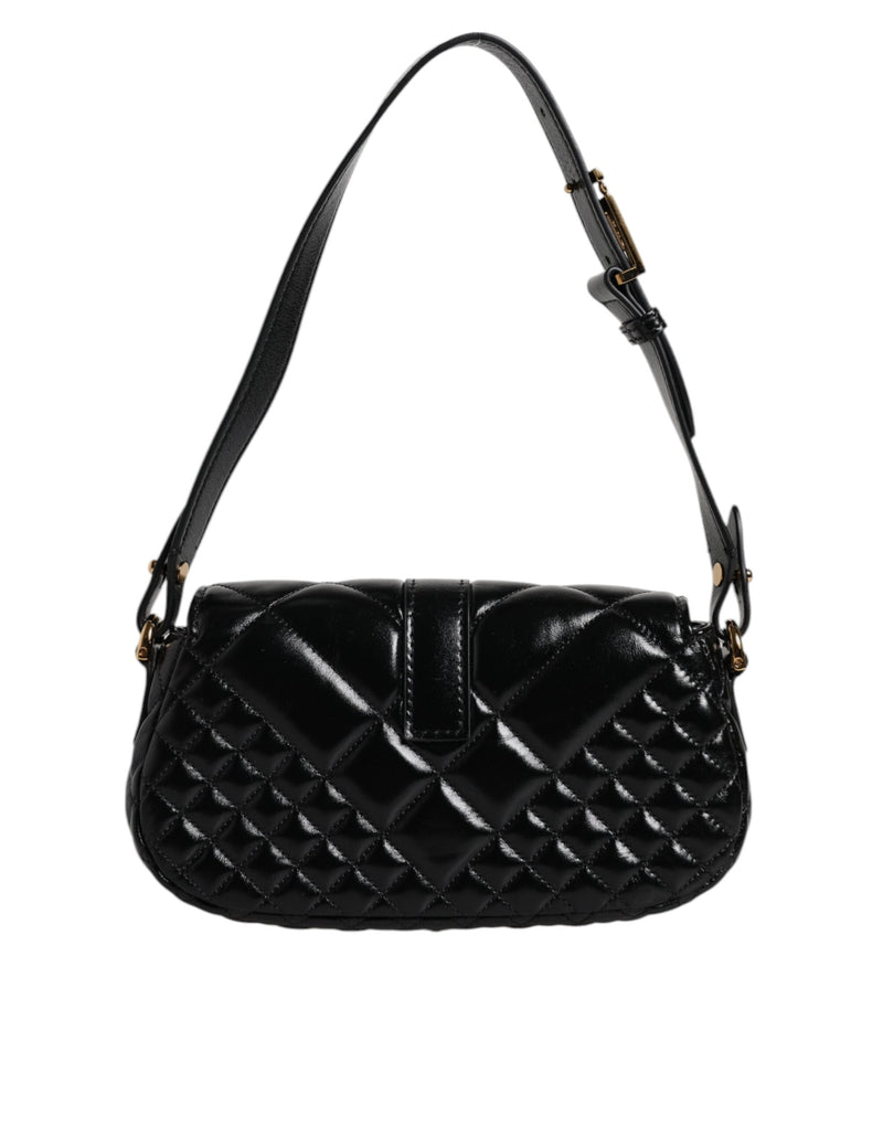 Black Calf Leather Quilted Shoulder Strap Bag Versace