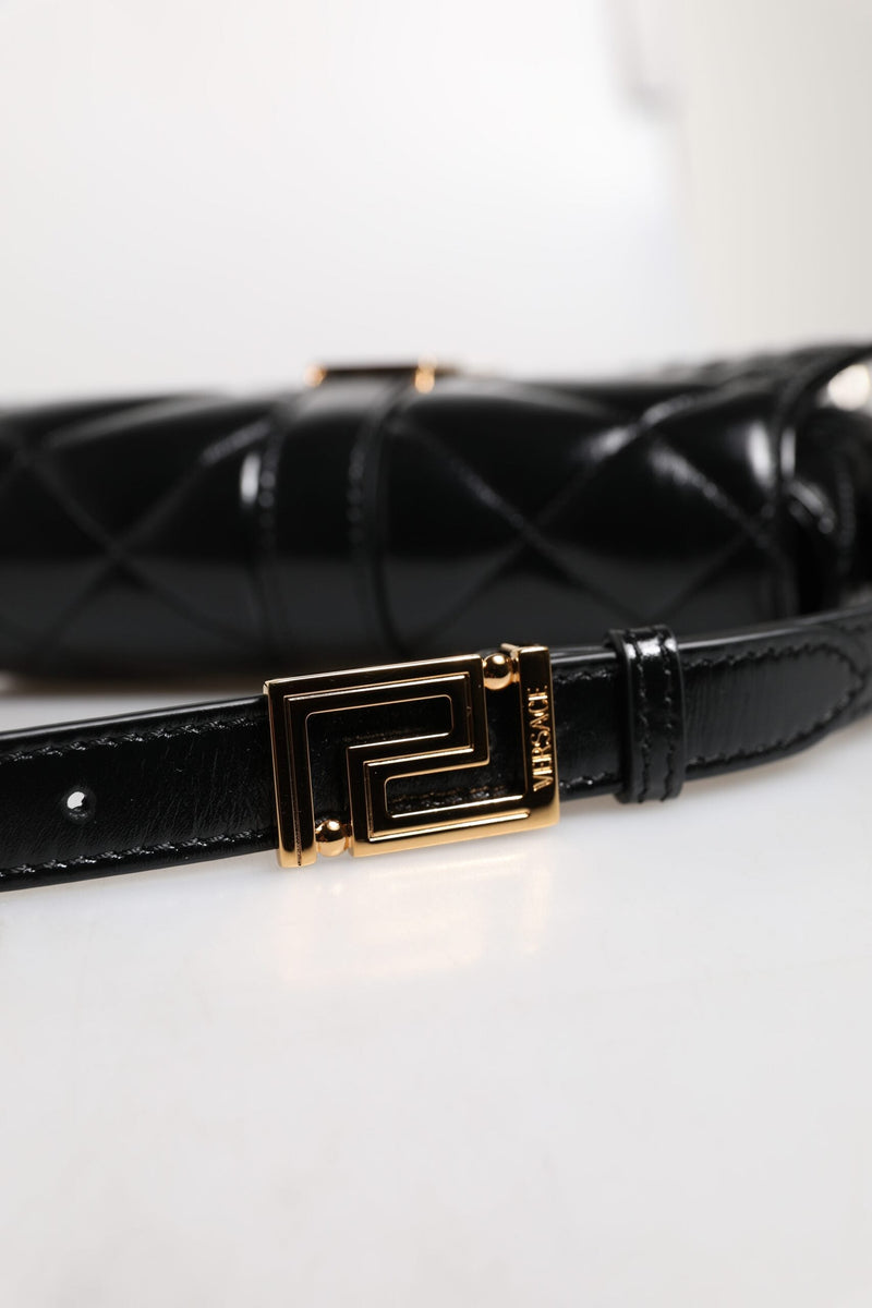 Black Calf Leather Quilted Shoulder Strap Bag Versace