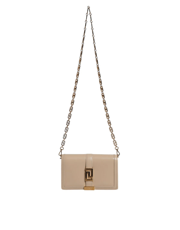 Beige Gold Chain Calf Leather Wallet Crossbody Bag Versace