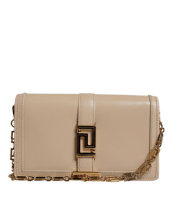 Beige Gold Chain Calf Leather Wallet Crossbody Bag Versace