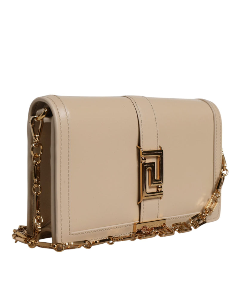Beige Gold Chain Calf Leather Wallet Crossbody Bag Versace
