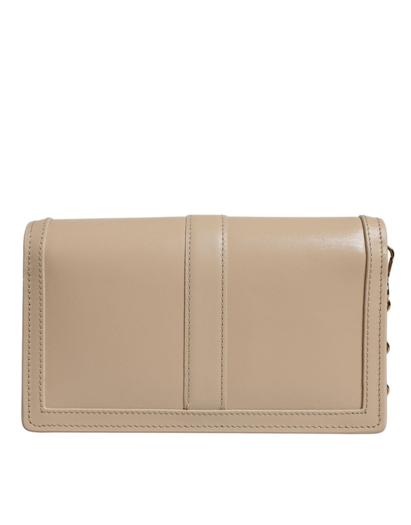 Beige Gold Chain Calf Leather Wallet Crossbody Bag Versace