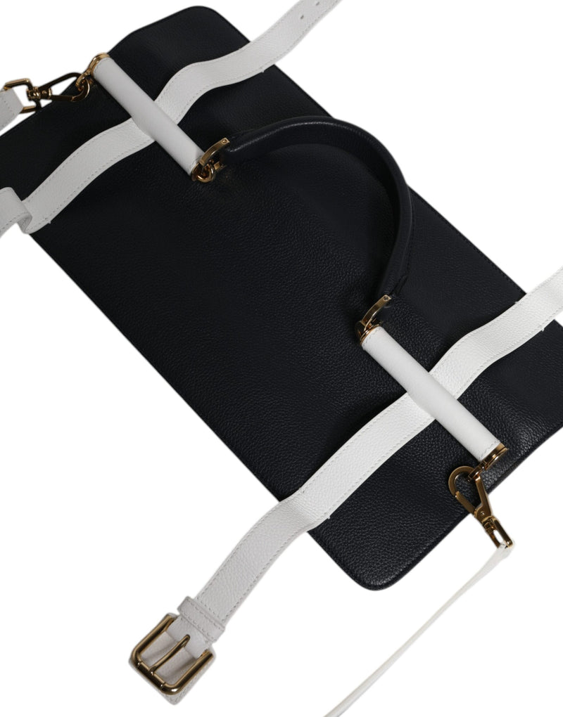 Blue White Calfskin Leather Crossbody Shoulder Bag Dolce & Gabbana