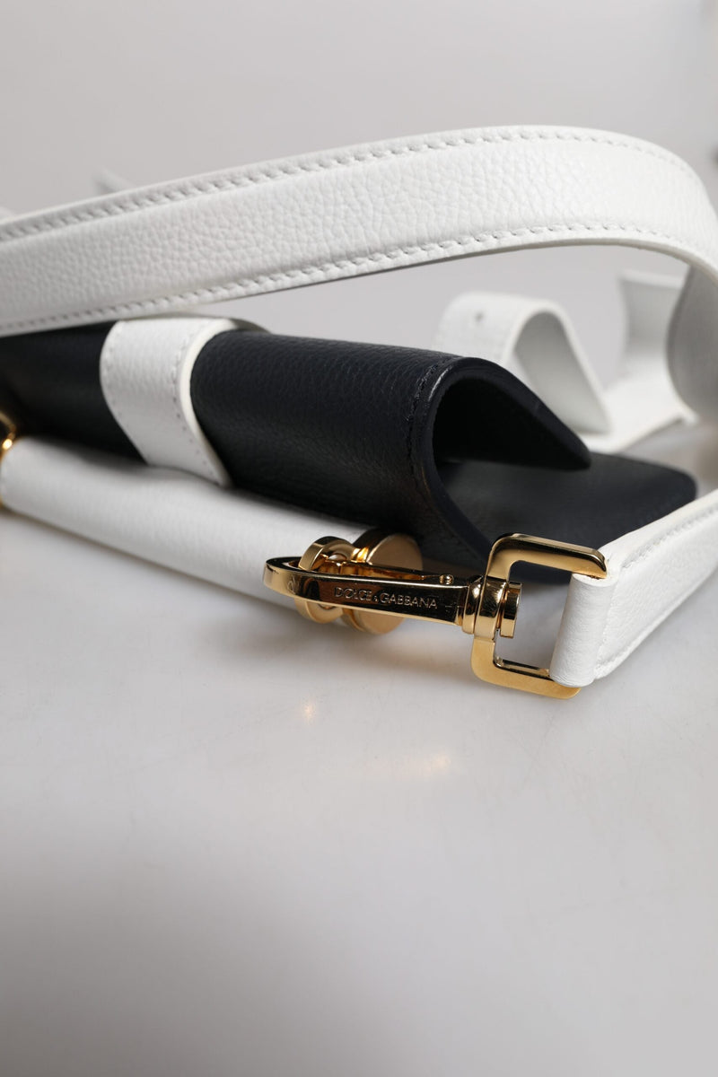 Blue White Calfskin Leather Crossbody Shoulder Bag Dolce & Gabbana