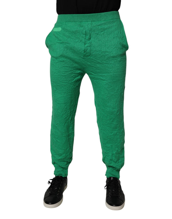 Green Cotton Elastic Waist Men Casual Pants Dsquared²