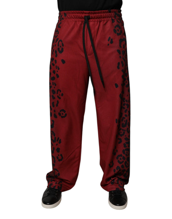 Red Leopard Print Polyester Men Jogger Pants Dolce & Gabbana