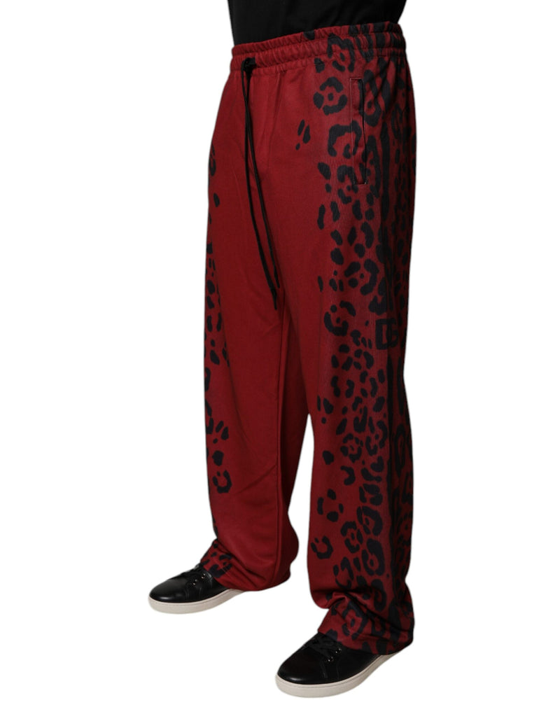 Red Leopard Print Polyester Men Jogger Pants Dolce & Gabbana
