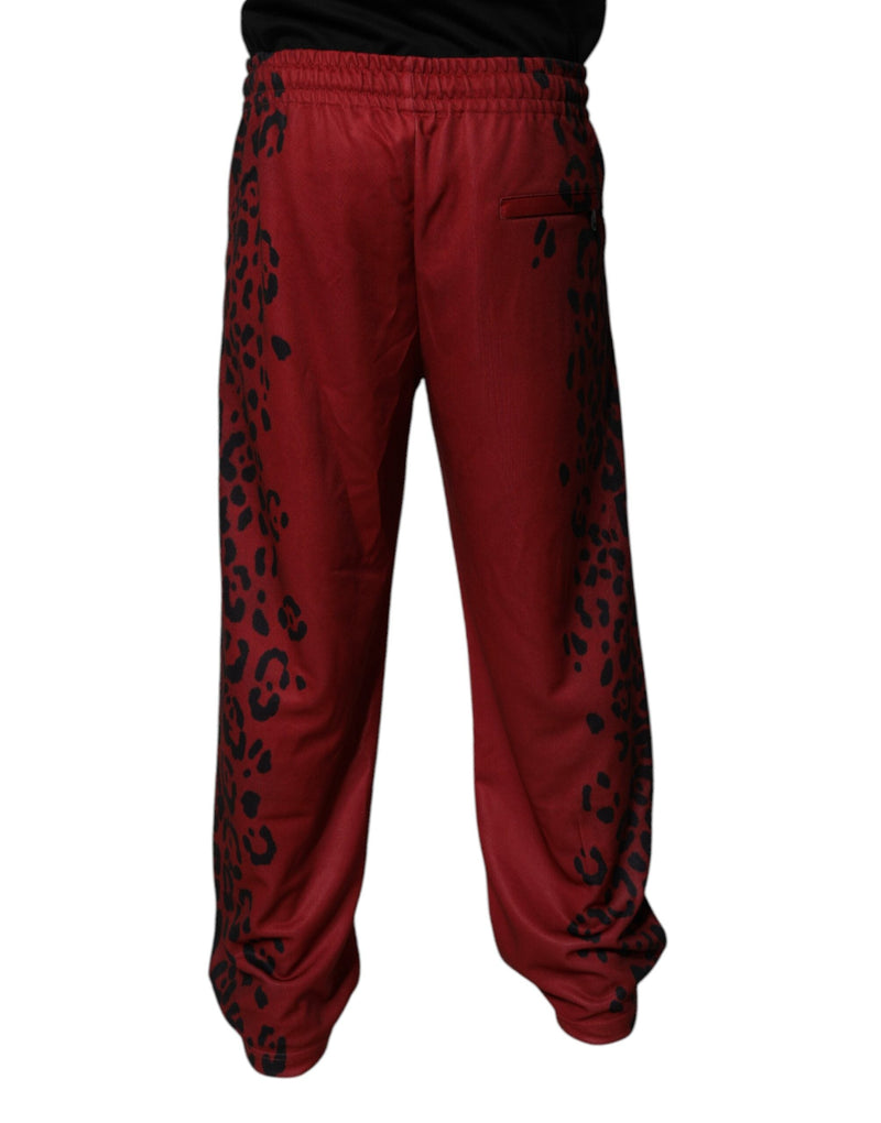 Red Leopard Print Polyester Men Jogger Pants Dolce & Gabbana