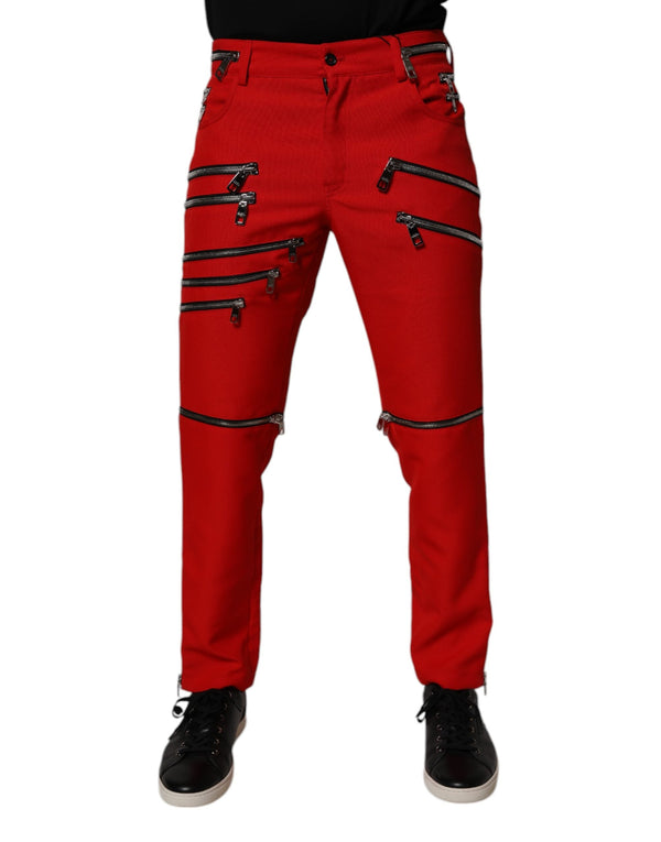 Red Zipper Embellished Straight Pants Dolce & Gabbana
