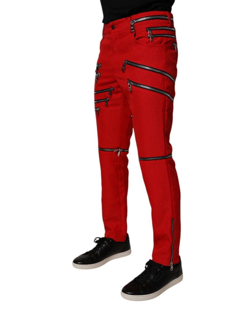 Red Zipper Embellished Straight Pants Dolce & Gabbana