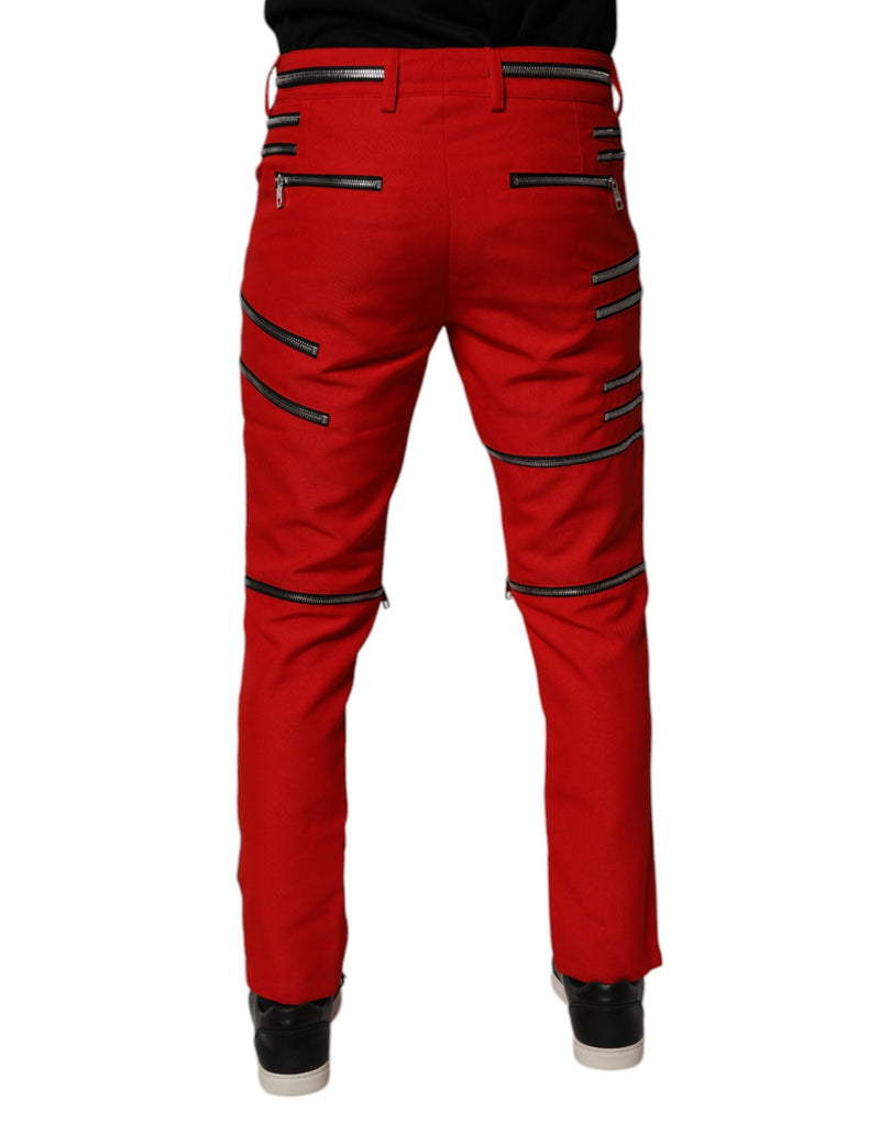Red Zipper Embellished Straight Pants Dolce & Gabbana