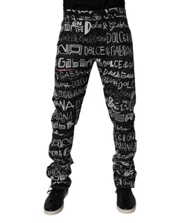 Black Cotton Logo Print Straight Denim Jeans Dolce & Gabbana