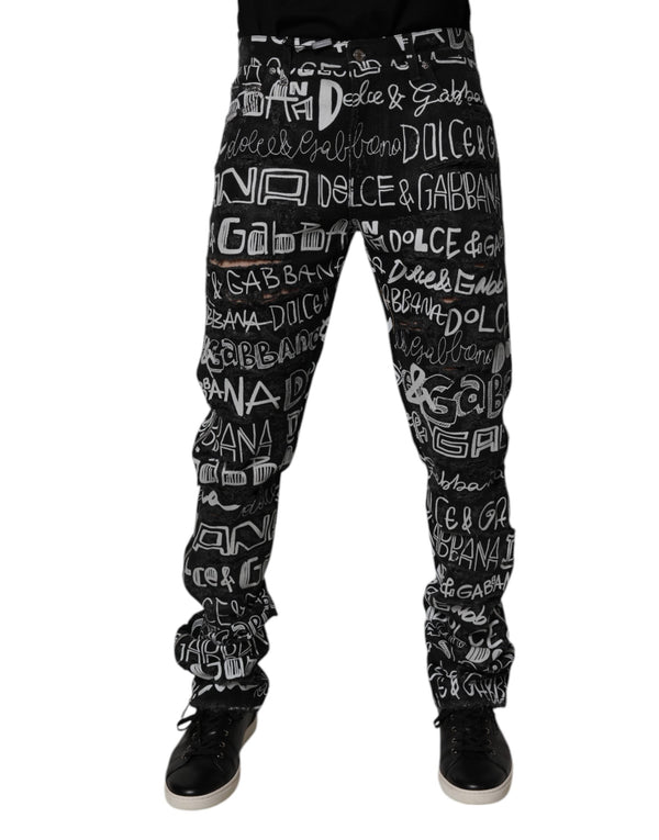 Black Cotton Logo Print Straight Denim Jeans Dolce & Gabbana