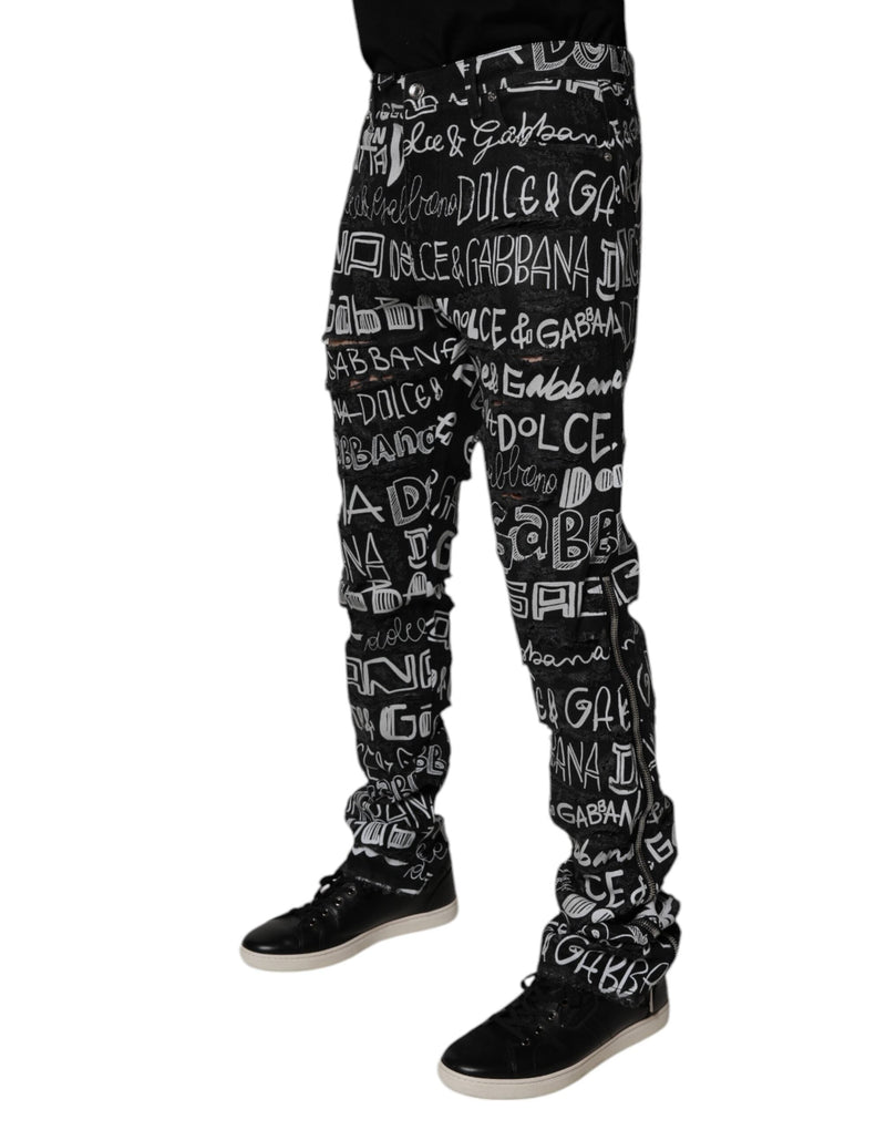 Black Cotton Logo Print Straight Denim Jeans Dolce & Gabbana