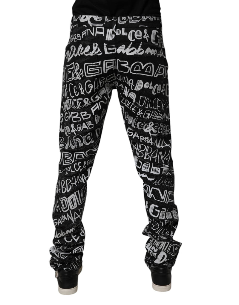Black Cotton Logo Print Straight Denim Jeans Dolce & Gabbana