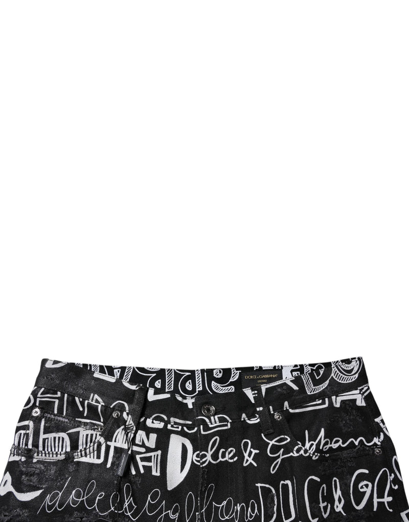 Black Cotton Logo Print Straight Denim Jeans Dolce & Gabbana