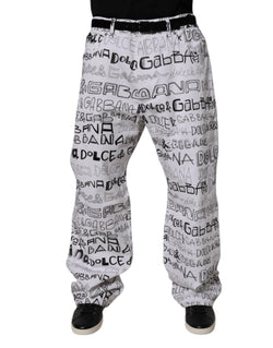 White Logo Print Straight Men Denim Jeans Dolce & Gabbana