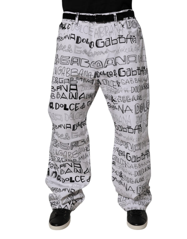 White Logo Print Straight Men Denim Jeans Dolce & Gabbana