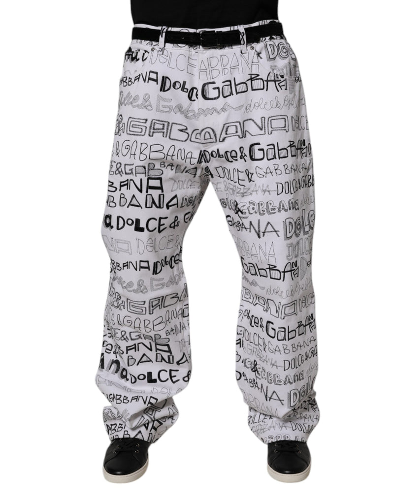 White Logo Print Straight Men Denim Jeans Dolce & Gabbana