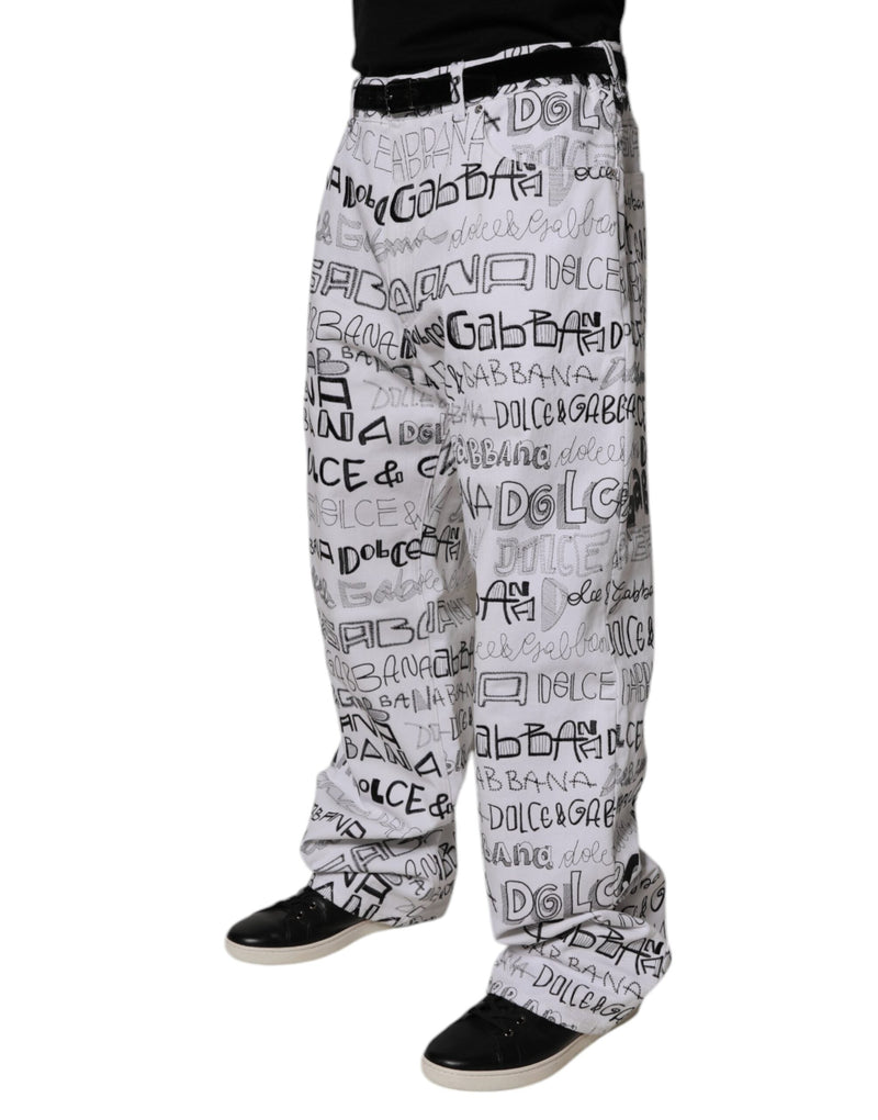 White Logo Print Straight Men Denim Jeans Dolce & Gabbana