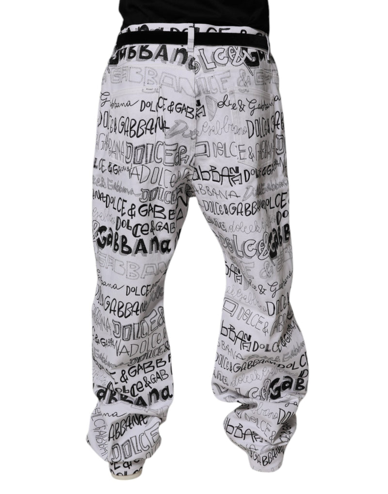 White Logo Print Straight Men Denim Jeans Dolce & Gabbana