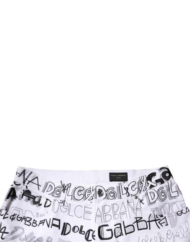 White Logo Print Straight Men Denim Jeans Dolce & Gabbana