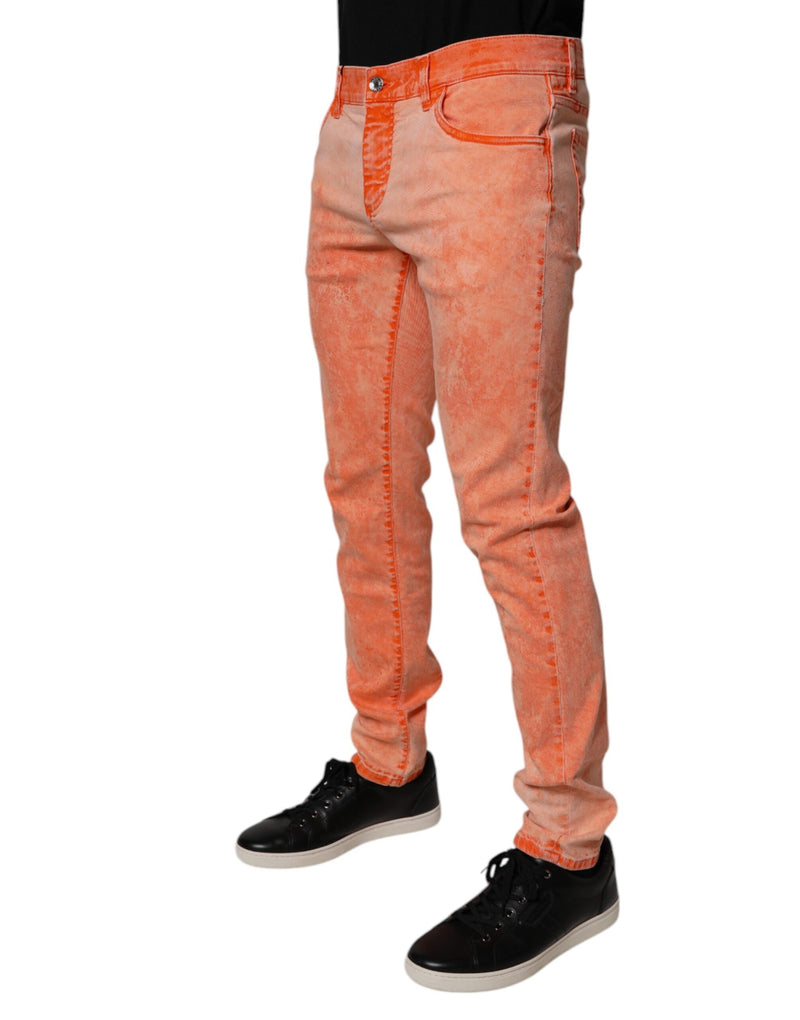Orange Tie Dye Cotton Skinny Men Denim Jeans Dolce & Gabbana