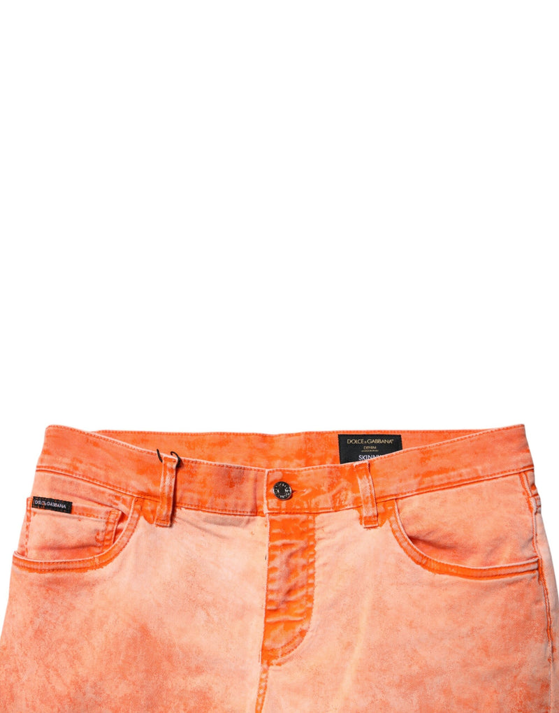 Orange Tie Dye Cotton Skinny Men Denim Jeans Dolce & Gabbana
