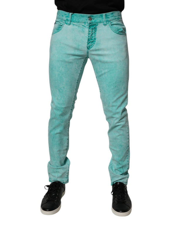 Green Tie Dye Cotton Skinny Men Denim Jeans Dolce & Gabbana